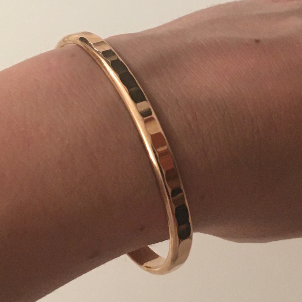 14K Rose Gold Filled Thick Hammered Bracelet